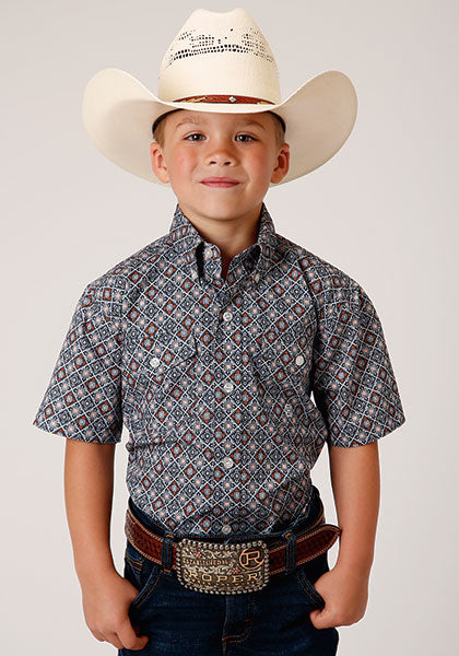 Roper Boy's All Over Print Silver Foulard - Grey - Broken horn