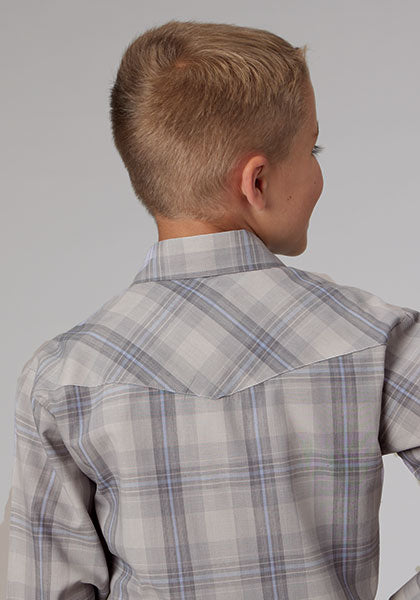 Roper Boy's Grey/Light Blue Plaid - Broken horn