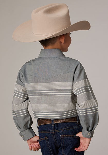 Roper Boy's Grey/White Border Stripe - Broken horn