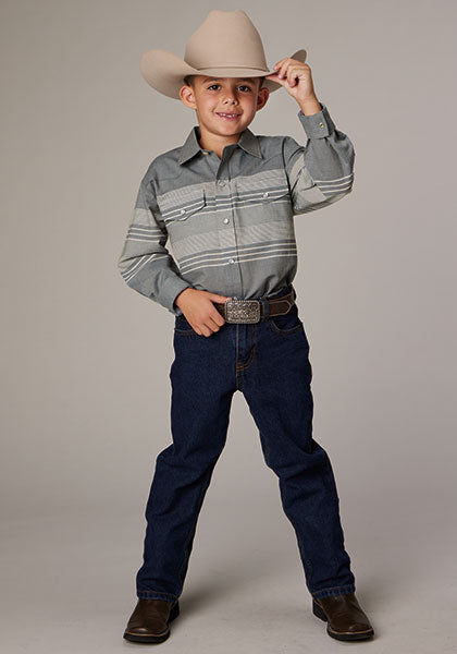 Roper Boy's Grey/White Border Stripe - Broken horn