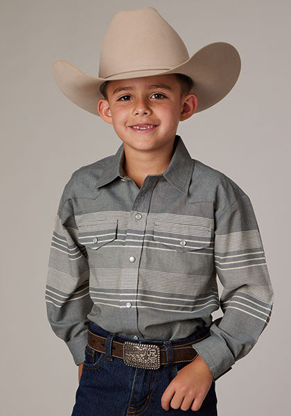 Roper Boy's Grey/White Border Stripe - Broken horn