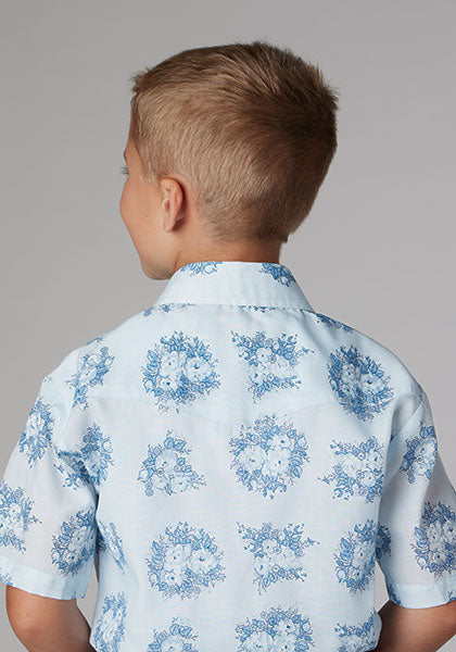 Roper Boy's Multi Blue Floral Print - Broken horn