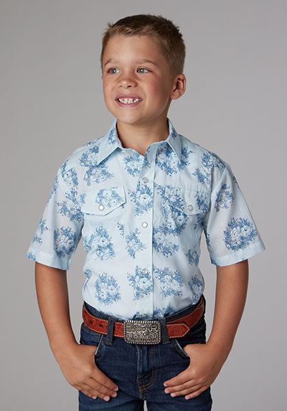 Roper Boy's Multi Blue Floral Print - Broken horn