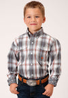 Roper Boy's Smokey Plaid - Grey - Broken horn