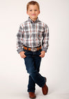 Roper Boy's Smokey Plaid - Grey - Broken horn