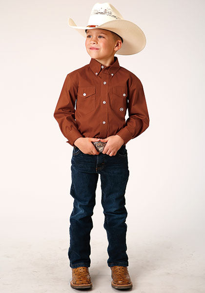 Roper Boy's Solid Poplin Stretch - Orange - Broken horn