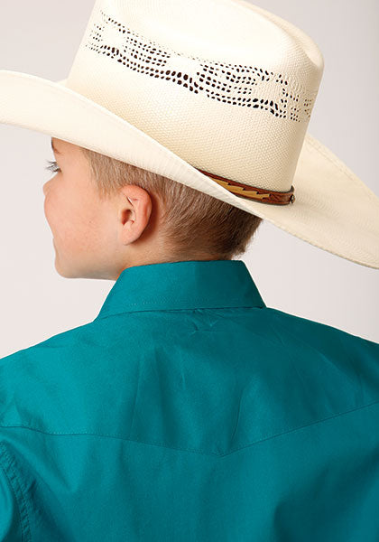 Roper Boy's Solid Poplin Stretsch - Turquoise - Broken horn