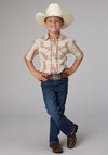 Roper Boy's Tan/Cream/Wine Plaid - Broken horn