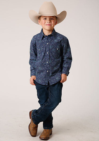 Roper Boy's Vintaghe Paisley Print Snap - Broken horn