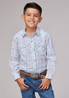 Roper Boy's White/Blue/Tan Windowpane Plaid - Broken horn