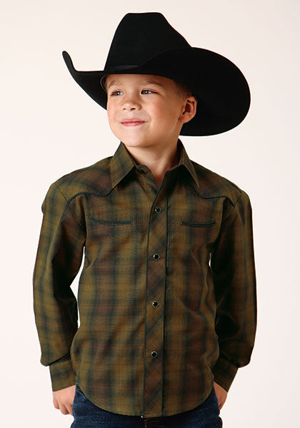 Roper Boys Black/Gold Plaid - Broken horn