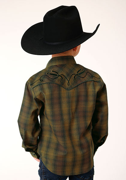 Roper Boys Black/Gold Plaid - Broken horn