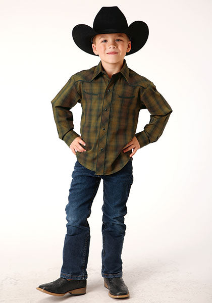 Roper Boys Black/Gold Plaid - Broken horn