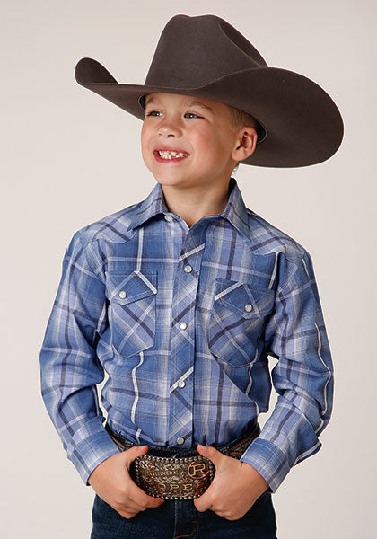 Roper Boys Blue/White/Navy Plaid - Broken horn