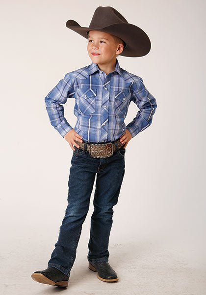 Roper Boys Blue/White/Navy Plaid - Broken horn