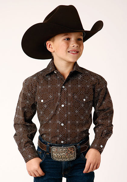 Roper Boys Brown/White Retro plaid - Broken horn