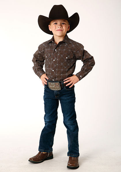 Roper Boys Brown/White Retro plaid - Broken horn