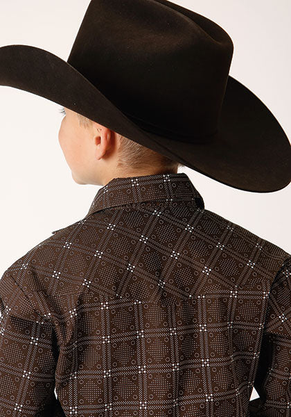 Roper Boys Brown/White Retro plaid - Broken horn