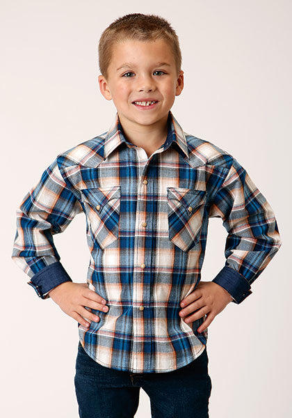 Roper Boys Denim Plaid - Broken horn