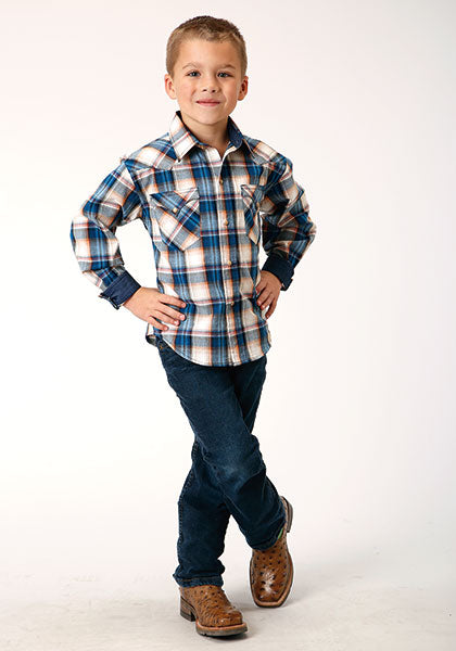 Roper Boys Denim Plaid - Broken horn