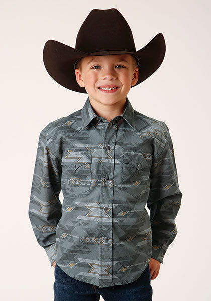 Roper Boys Gray Fog Aztec Print - Broken horn