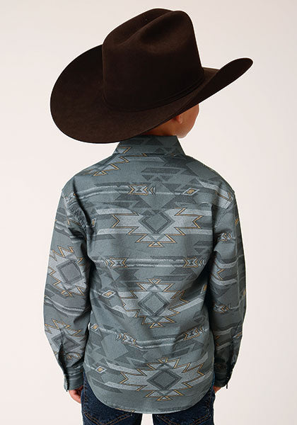 Roper Boys Gray Fog Aztec Print - Broken horn