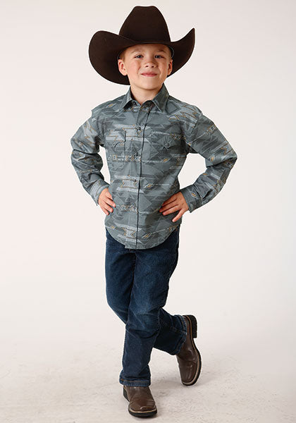 Roper Boys Gray Fog Aztec Print - Broken horn