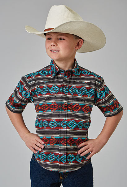 Roper Boys Horizontal Aztec Stripe Print Shirt - Broken horn