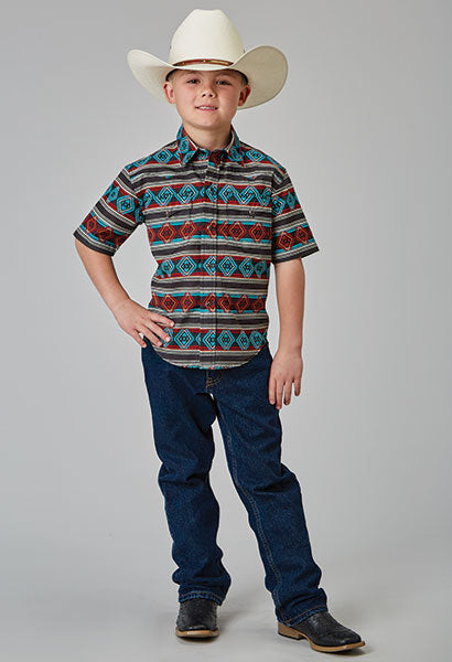 Roper Boys Horizontal Aztec Stripe Print Shirt - Broken horn