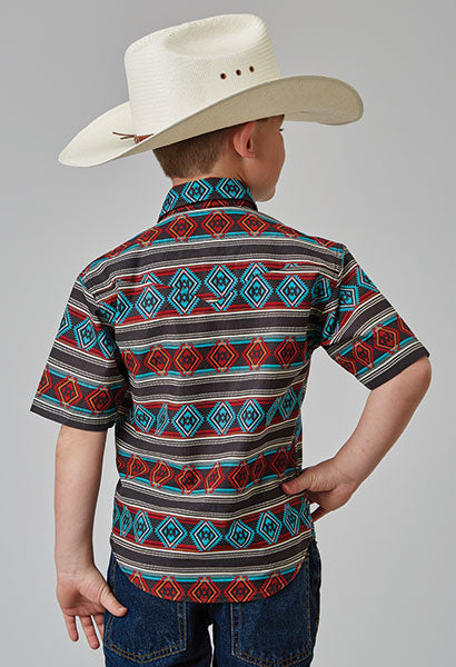 Roper Boys Horizontal Aztec Stripe Print Shirt - Broken horn