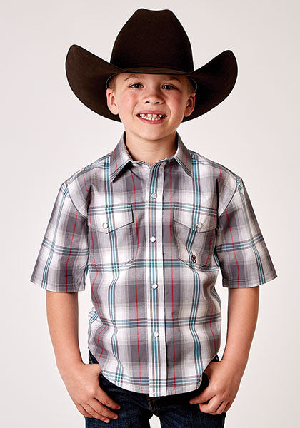 Roper Boys Plaid Gray Cloud Snap Shirt - Broken horn