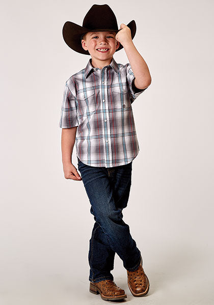 Roper Boys Plaid Gray Cloud Snap Shirt - Broken horn