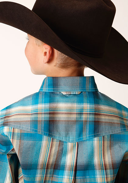 Roper Boys Sandy Turquoise Plaid - Broken horn