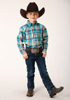 Roper Boys Sandy Turquoise Plaid - Broken horn