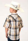 Roper Boys Snap Woven Black Khaki Plaid - Broken horn
