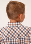 Roper Boys Snap Woven Navy/Gold Rust Plaid - Broken horn