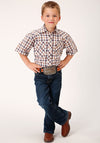 Roper Boys Snap Woven Navy/Gold Rust Plaid - Broken horn
