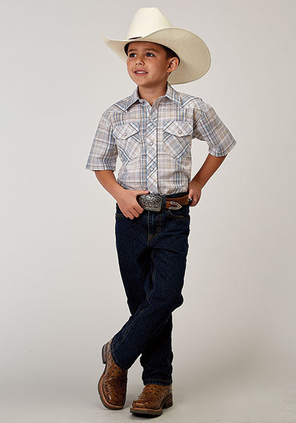 Roper Boys Snap Woven Plaid - Broken horn