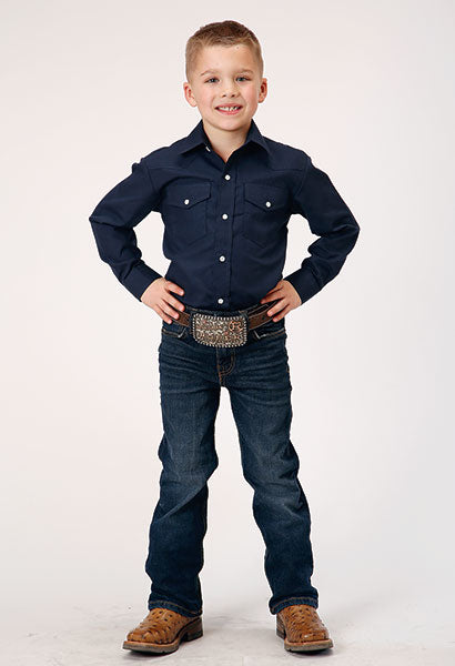 Roper Boys Solid Broadcloth - Navy - Broken horn