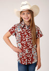 Roper Girl's All Ovar Print Hawaiian Horseshoes - Red - Broken horn