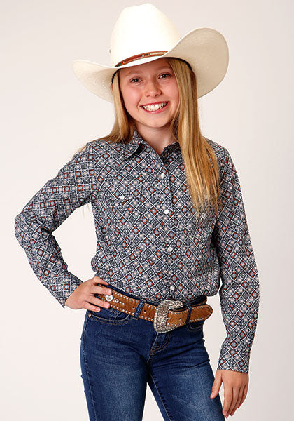 Roper Girl's All Over Print Silver Foulard - Grey - Broken horn