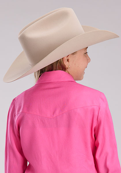 Roper Girl's Solid Pink Rayon Shirt - Broken horn