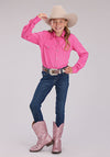 Roper Girl's Solid Pink Rayon Shirt - Broken horn