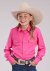 Roper Girl's Solid Pink Rayon Shirt - Broken horn