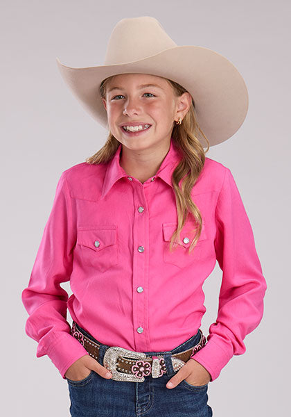 Roper Girl's Solid Pink Rayon Shirt - Broken horn