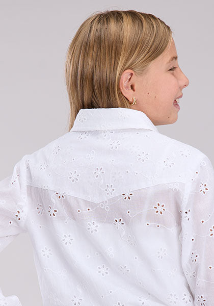 Roper Girl's White Eyelet Western Shirt - Broken horn