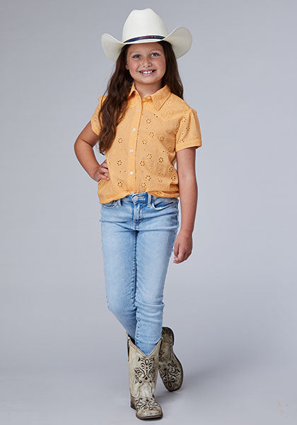 Roper Girls Cotton Eyelet Western Blouse - Broken horn