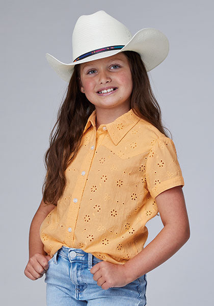 Roper Girls Cotton Eyelet Western Blouse - Broken horn