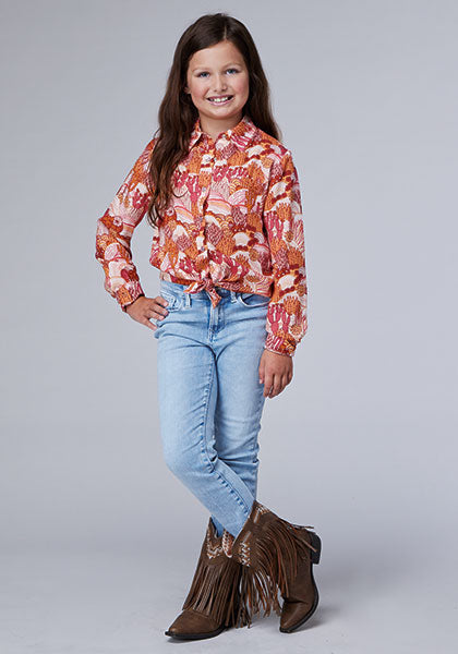 Roper Girls Groovy Cacti Printed Rayon Blouse - Broken horn