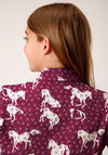 Roper Girls Horse Print Rayon Western Blouse - Red - Broken horn